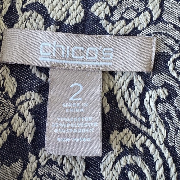 Chico’s Jacquard Paisley Marcissa Denim Jacket SZ L Smart Casual Career Stretch - Picture 2 of 15